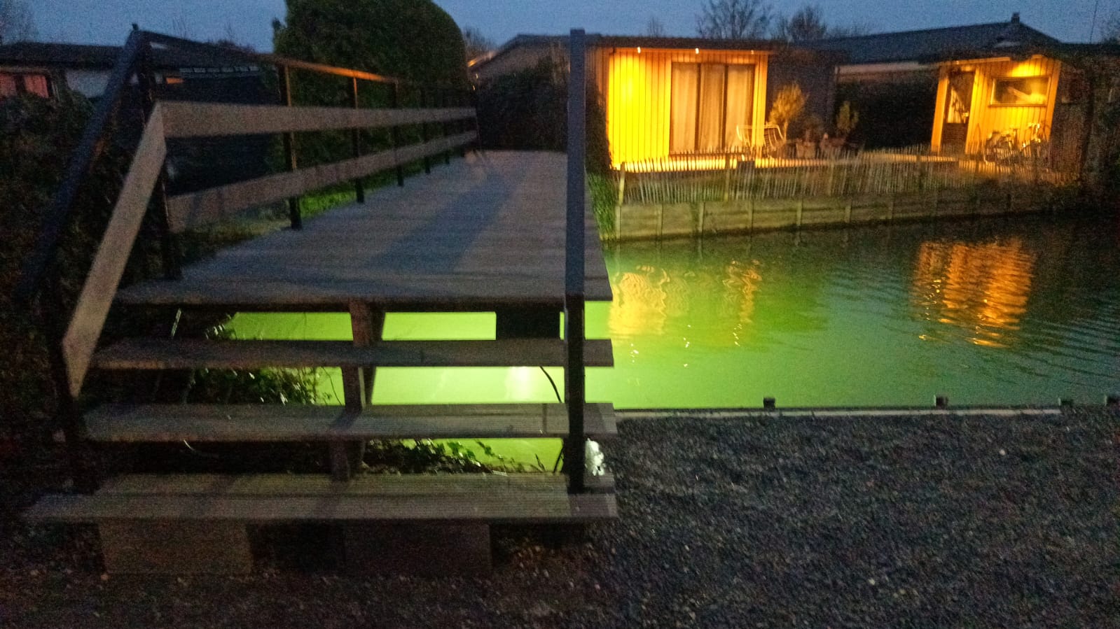 Houten vlonder over vijver